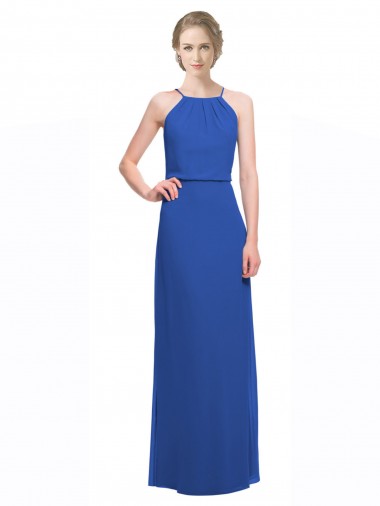 Spaghetti Straps Long Soft Chiffon Blue Sleeveless Bridesmaid Dress Darwin