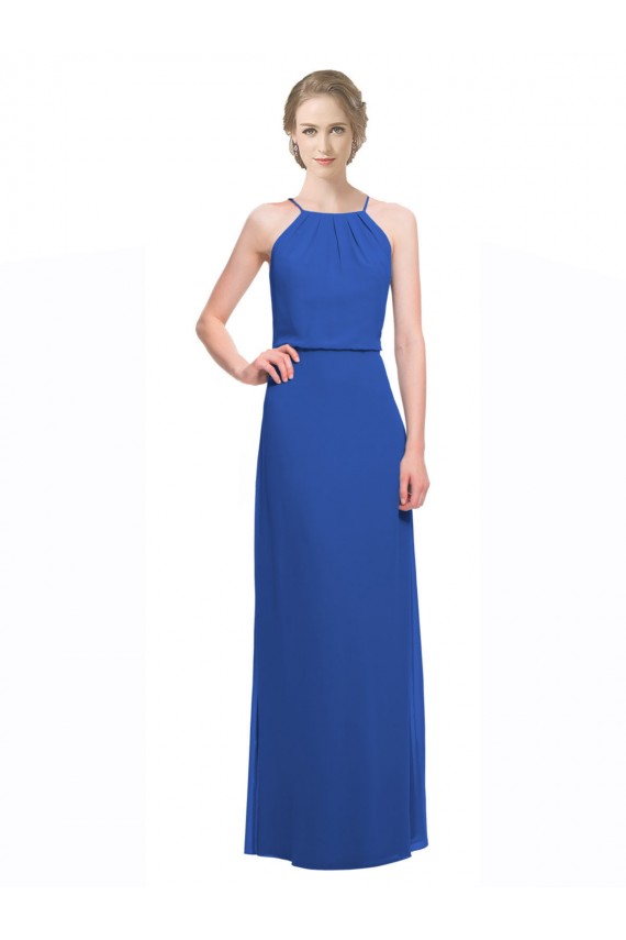 Spaghetti Straps Long Soft Chiffon Blue Sleeveless Bridesmaid Dress Darwin
