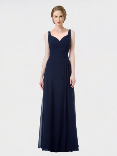 Sweetheart Long Lxue Chiffon Dark Navy Sleeveless Bridesmaid Dress Darwin