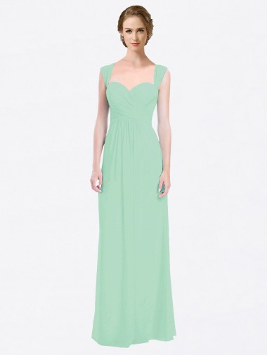 Sweetheart Long Soft Chiffon Mint Green Cap Sleeves Bridesmaid Dress Darwin