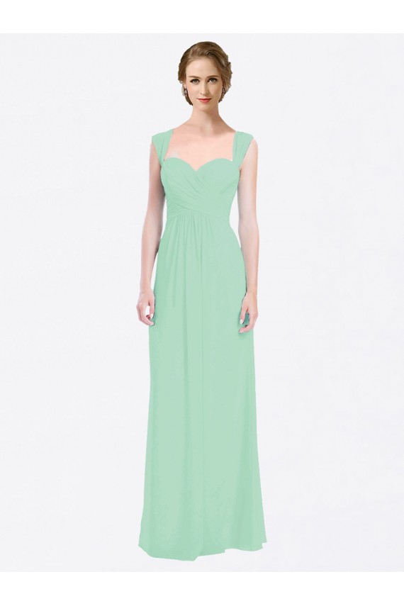 Sweetheart Long Soft Chiffon Mint Green Cap Sleeves Bridesmaid Dress Darwin