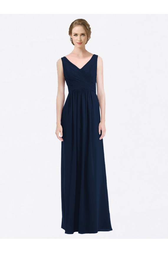 V-Neck Long Soft Chiffon Dark Navy Sleeveless Evening Gowns / Bridesmaid Dress Darwin