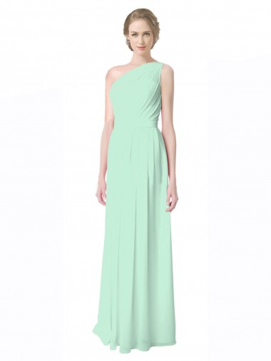 One Shoulder Long Soft Chiffon Mint Green Sleeveless Bridesmaid Dress Darwin