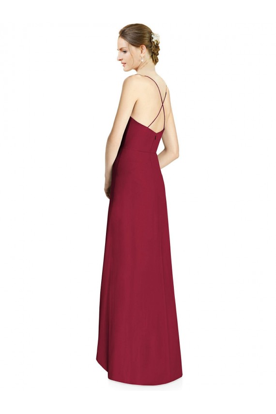 V-Neck Long Soft Chiffon Burgundy Sleeveless High Low Bridesmaid Dress Darwin