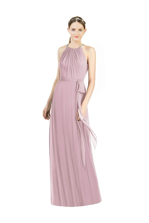Halter Neck Long Soft Chiffon Primrose Sleeveless Bridesmaid Dress Darwin