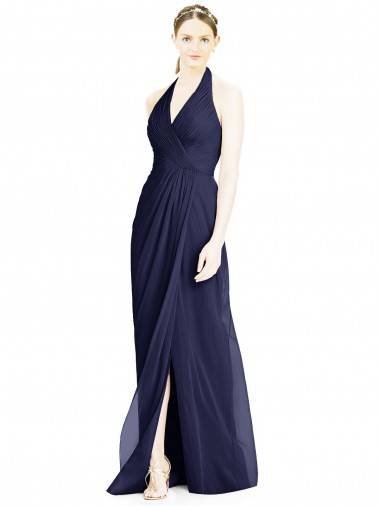 V-Neck Long Soft Chiffon Dark Navy Sleeveless Formal Dress / Bridesmaid Dress Darwin
