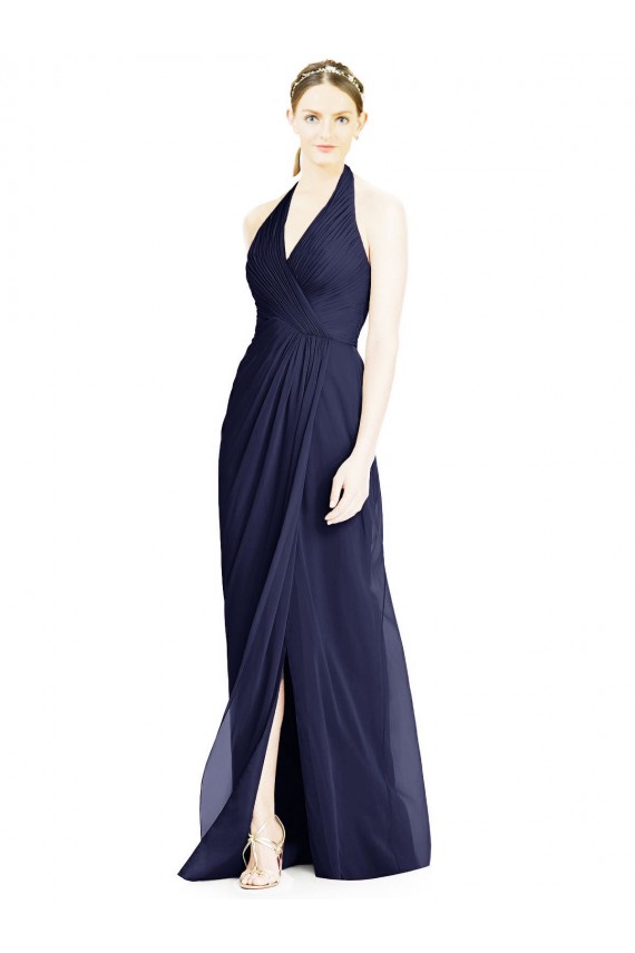 V-Neck Long Soft Chiffon Dark Navy Sleeveless Formal Dress / Bridesmaid Dress Darwin