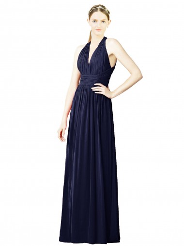 V-Neck Long Chiffon Dark Navy Sleeveless Bridesmaid Dresses Darwin
