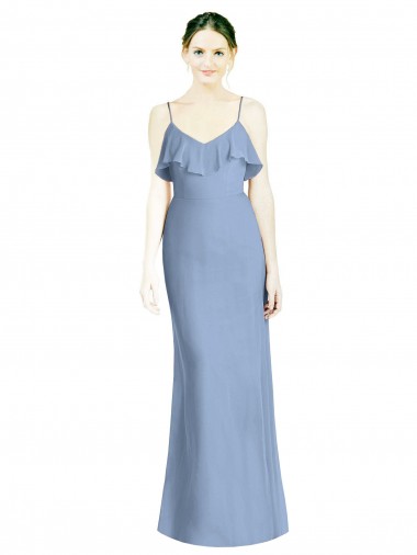 V-Neck Long Soft Chiffon Dusty Blue Sleeveless Bridesmaid Dresses Darwin