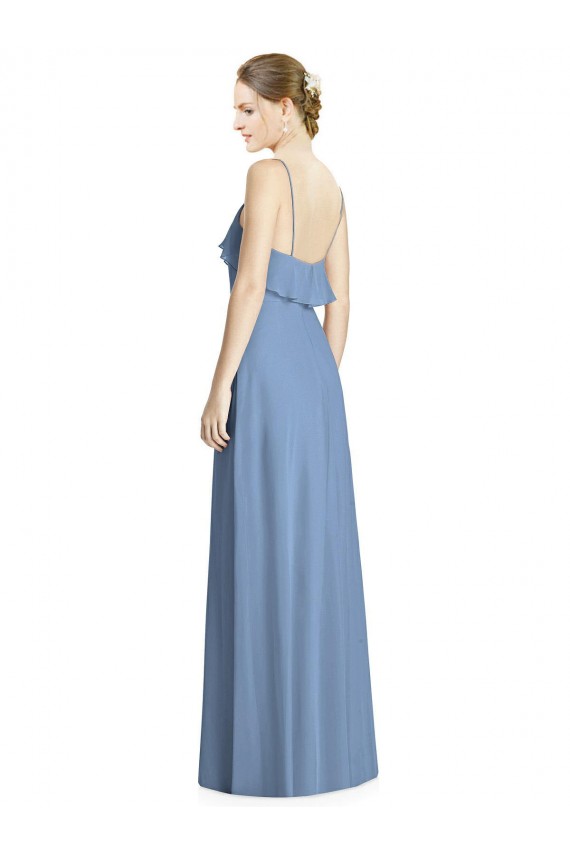 V-Neck Long Soft Chiffon Dusty Blue Sleeveless Bridesmaid Dresses Darwin