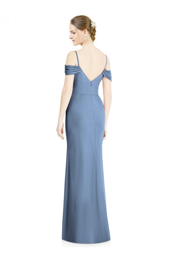 Jewel Long Soft Chiffon Dusty Blue Cold Shoulder Formal Evening Gown / Bridesmaid Dress Darwin