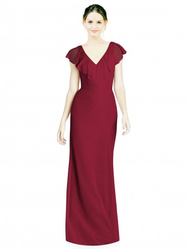 V-Neck Long Soft Chiffon Burgundy Trumpet Sleeveless Bridesmaid Dress Darwin