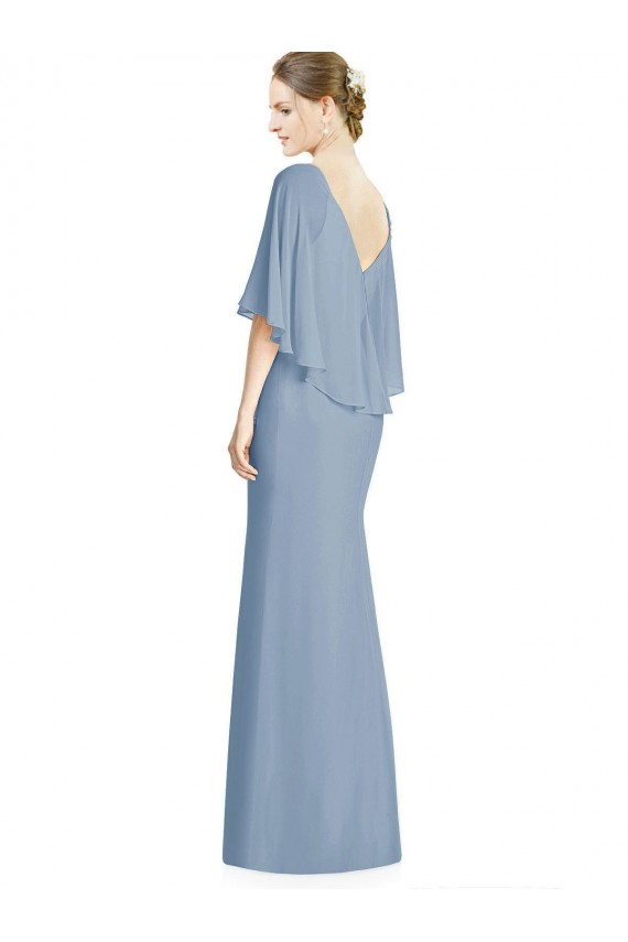 V-Neck Long Soft Chiffon Dusty Blue Trumpet Sleeveless Bridesmaid Dress Darwin
