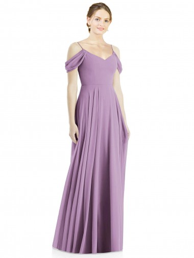 Spaghetti Straps Long Soft Chiffon Dark Lavender Sleeveless Semi Formal Evening Dress / Bridesmaid Dress Darwin