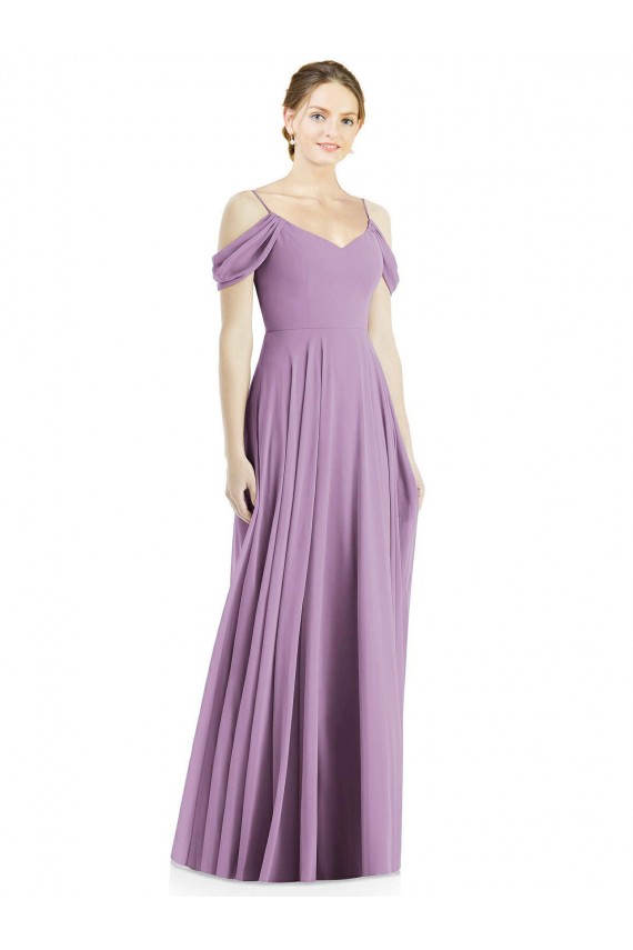 Spaghetti Straps Long Soft Chiffon Dark Lavender Sleeveless Semi Formal Evening Dress / Bridesmaid Dress Darwin