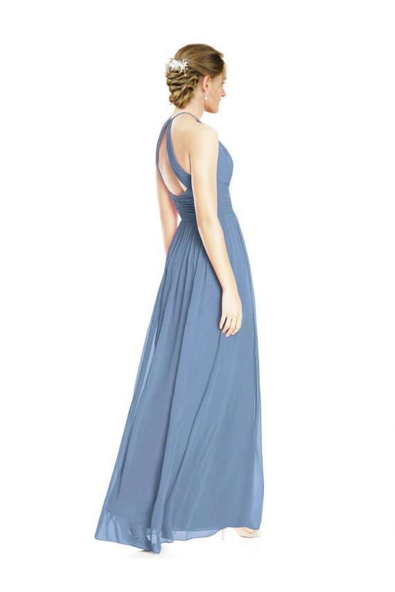 Halter Neck Long Chiffon Dusty Blue Sleeveless Wedding Party Dress Darwin