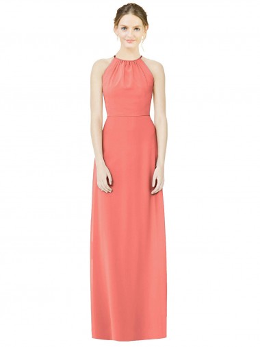 Halter Neck Long Soft Chiffon Coral Sleeveless Bridesmaid Dress Darwin