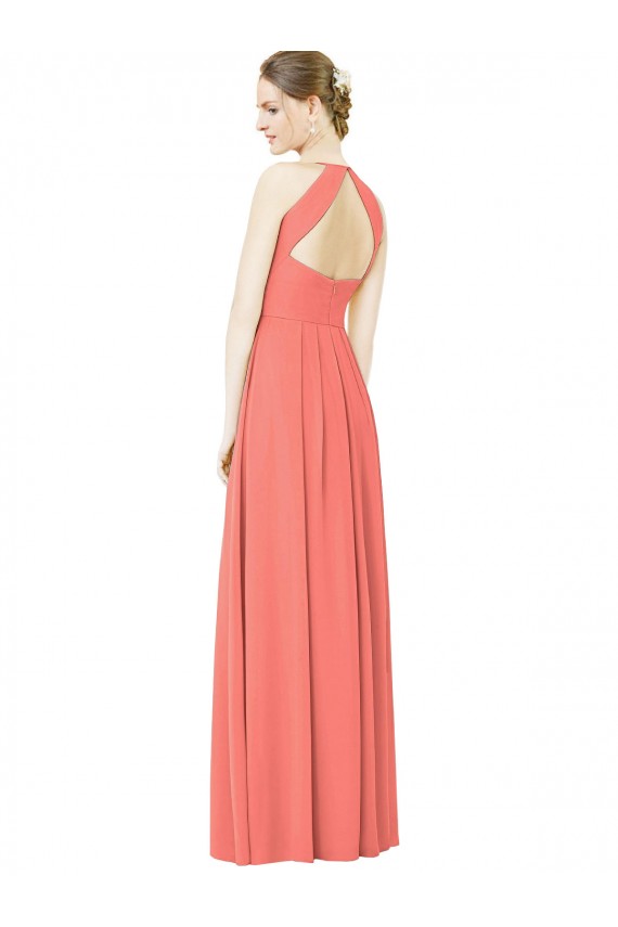Halter Neck Long Soft Chiffon Coral Sleeveless Bridesmaid Dress Darwin