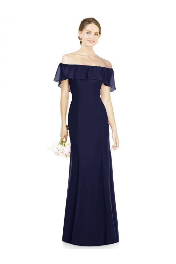 Off the Shoulder Long Soft Chiffon Dark Navy Sleeveless Bridesmaid Dress Darwin
