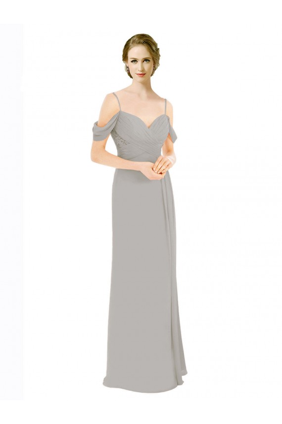 Sweetheart Long Soft Chiffon & Lace Silver Cold Shoulder Bridesmaid Dress Darwin