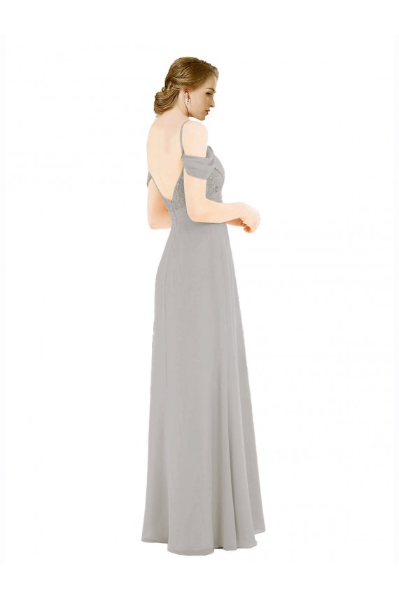 Sweetheart Long Soft Chiffon & Lace Silver Cold Shoulder Bridesmaid Dress Darwin