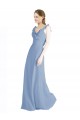 V-Neck Long Floor Length Chiffon Dusty Blue Sleeveless Bridesmaid Dress Darwin