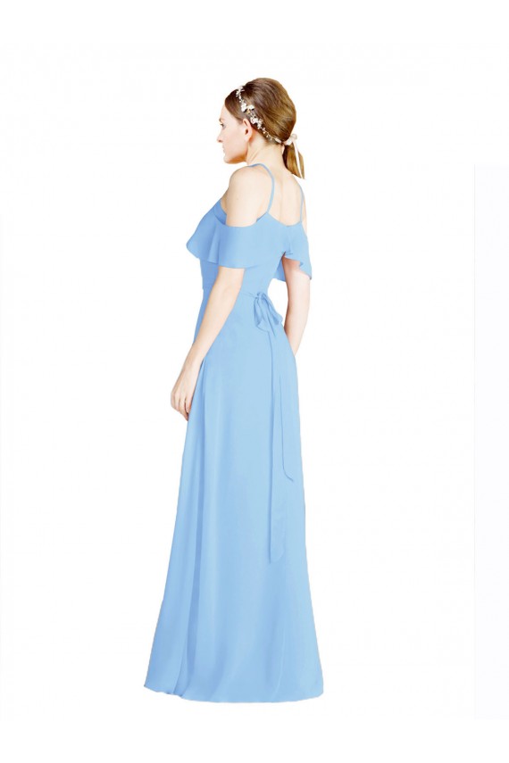 Halter Neck Long Soft Chiffon Periwinkle Cold Shoulder Formal Dress / Bridesmaid Dress Darwin