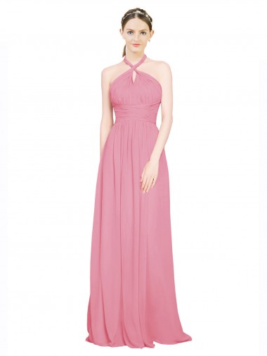 V-Neck Long Chiffon Skin Pink Sleeveless Bridesmaid Dress / Evening Dress Darwin