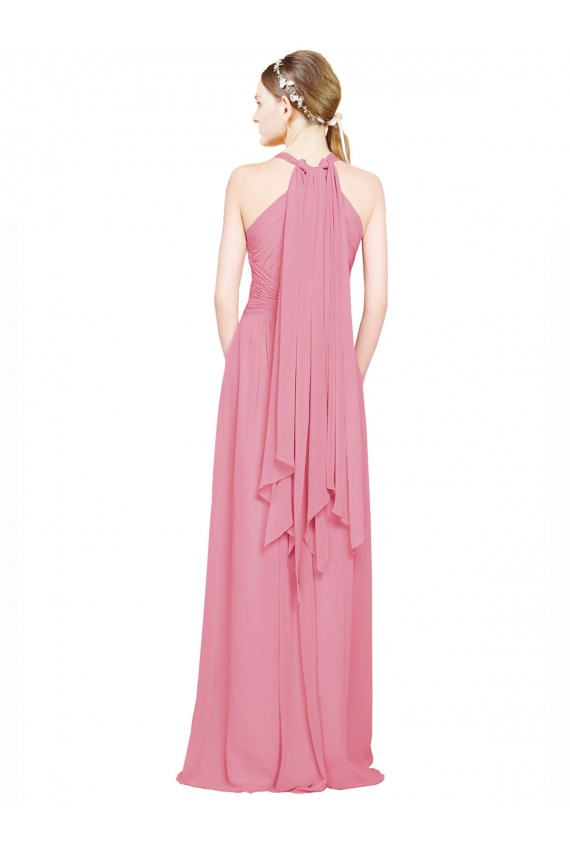 V-Neck Long Chiffon Skin Pink Sleeveless Bridesmaid Dress / Evening Dress Darwin