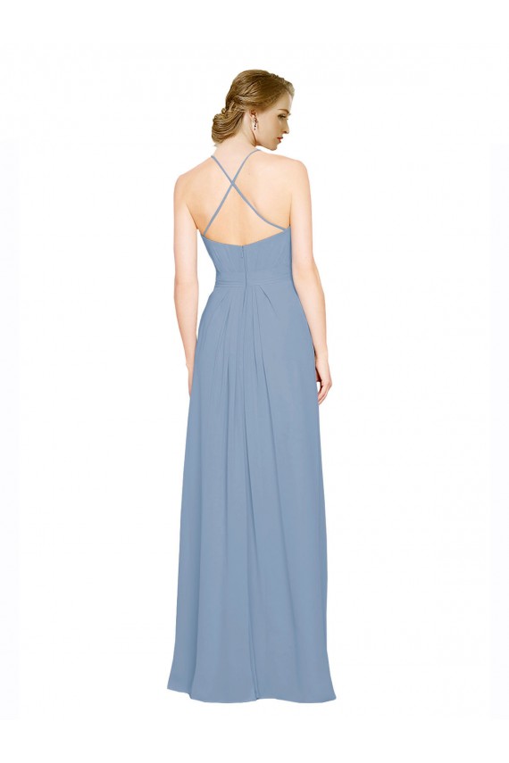 High Neck Long Chiffon Dusty Blue Sleeveless Bridesmaid Dress / Evening Dress Darwin