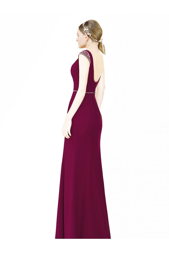 High Neck Long Soft Chiffon Burgundy Sleeveless Bridesmaid Dress Darwin
