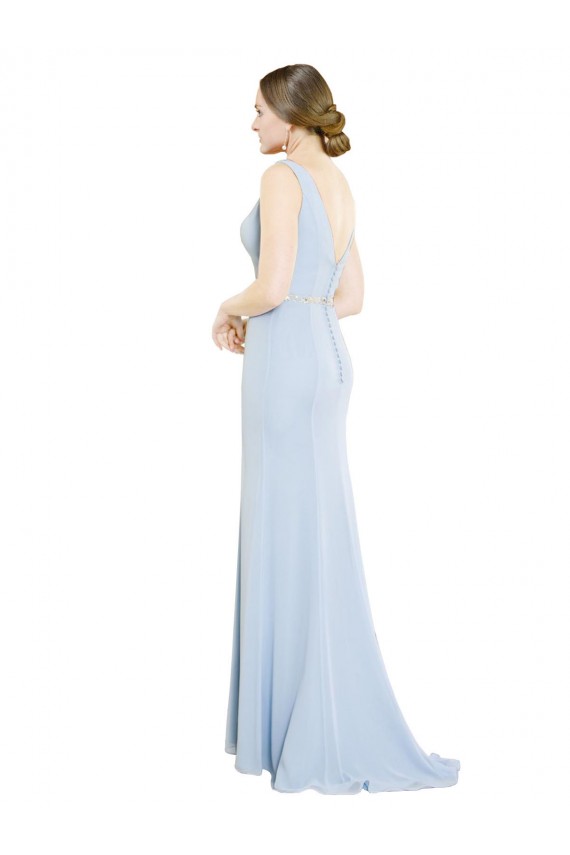 High Neck Long Soft Chiffon Light Sky Blue Sleeveless Bridesmaid Dress Darwin
