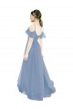 V-Neck Long Lxue Chiffon Dusty Blue Cap Sleeves Bridesmaid Dress Darwin
