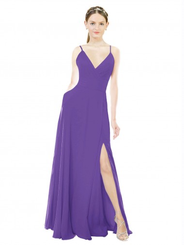 V-Neck Long Soft Chiffon Purple Sleeveless Bridesmaid Dress Darwin