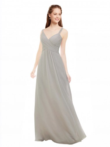 V-Neck Long Soft Chiffon Silver Sleeveless Bridesmaid Dress Darwin