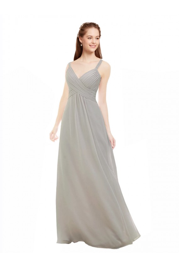 V-Neck Long Soft Chiffon Silver Sleeveless Bridesmaid Dress Darwin