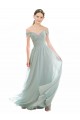 Off the Shoulder Long Soft Chiffon & Lace Sea Glass Cap Sleeves Bridesmaid Dress Darwin