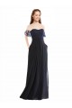 V-Neck Long Soft Chiffon & Lace Dark Navy Cap Sleeves Formal Dress / Bridesmaid Dress Darwin