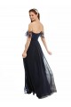 V-Neck Long Soft Chiffon & Lace Dark Navy Cap Sleeves Formal Dress / Bridesmaid Dress Darwin