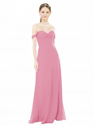 Sweetheart Long Soft Chiffon Skin Pink Cap Sleeves Formal Dress / Bridesmaid Dress Darwin