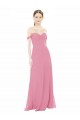 Sweetheart Long Soft Chiffon Skin Pink Cap Sleeves Formal Dress / Bridesmaid Dress Darwin