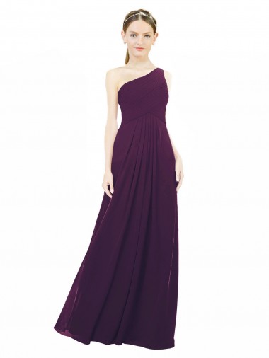 One Shoulder Long Chiffon Grape Sleeveless Bridal Party Dress / Evening Dress Darwin