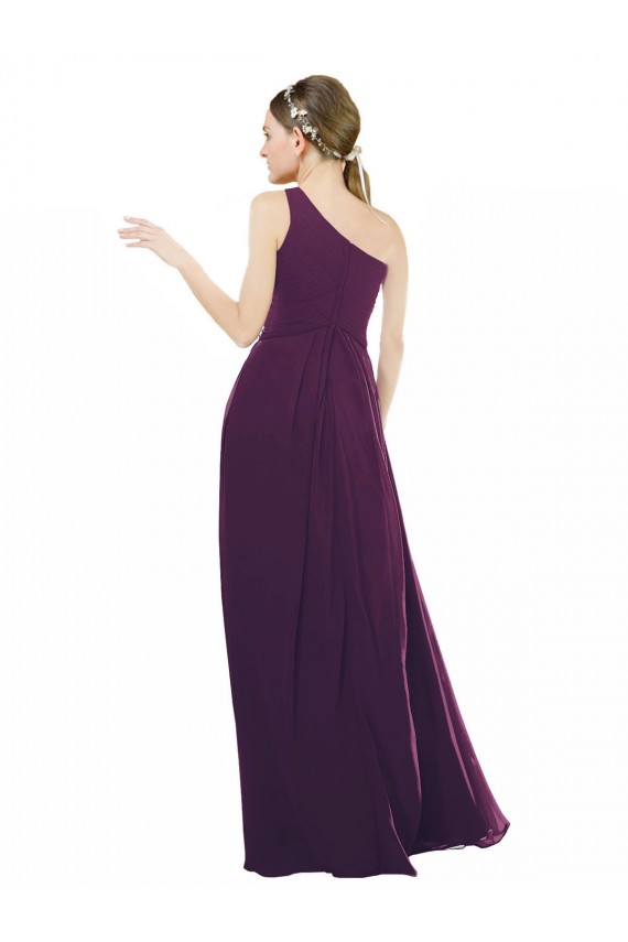 One Shoulder Long Chiffon Grape Sleeveless Bridal Party Dress / Evening Dress Darwin