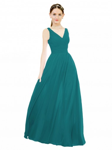 V-Neck Long Chiffon Hunter Sleeveless Bridesmaid Gowns Darwin