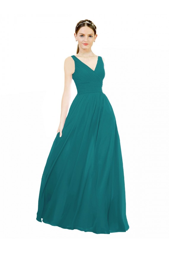 V-Neck Long Chiffon Hunter Sleeveless Bridesmaid Gowns Darwin