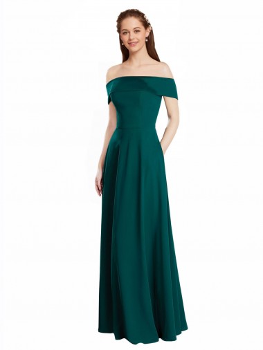 Off the Shoulder Long Soft Chiffon Hunter Cap Sleeves Bridesmaid Dress Darwin