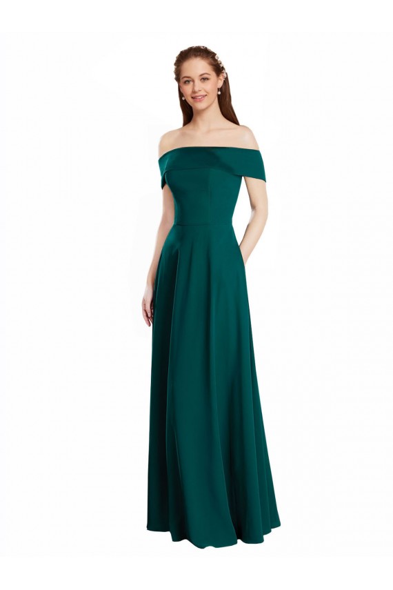 Off the Shoulder Long Soft Chiffon Hunter Cap Sleeves Bridesmaid Dress Darwin