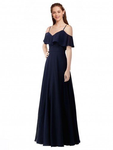 V-Neck Long Soft Chiffon Dark Navy Sleeveless Bridesmaid Dress Darwin