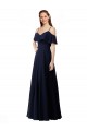 V-Neck Long Soft Chiffon Dark Navy Sleeveless Bridesmaid Dress Darwin