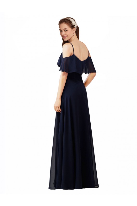 V-Neck Long Soft Chiffon Dark Navy Sleeveless Bridesmaid Dress Darwin